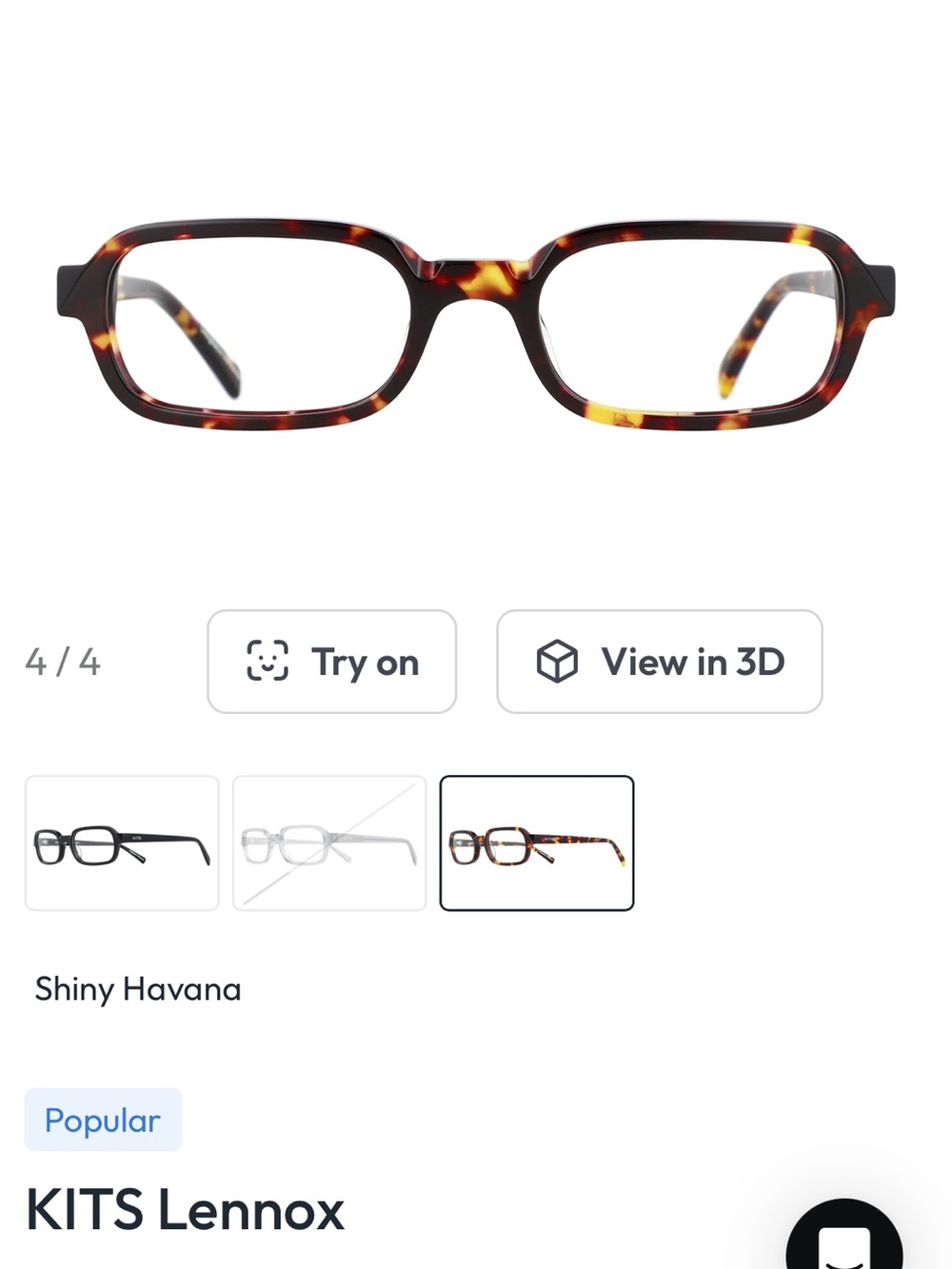 KITS Lennox Readers Rectangular Eyeglass Frames in Shiny Havana